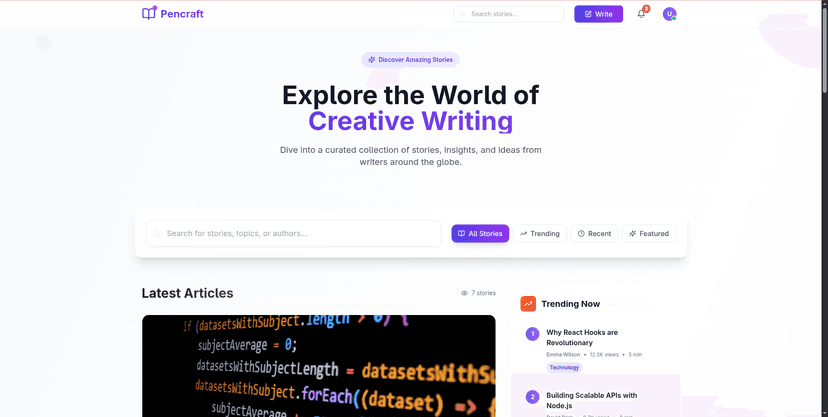 Pencraft - Blog Website